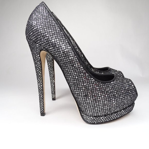 GIUSEPPE ZANOTTI Sharon 105 Glitter Peep Toe Pumps - Picture 13 of 15